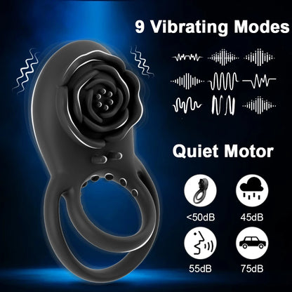 Cock Ring Vibrator for Men Wireless Remote Dual Penis Rings Harder Enhancer Clitoris G Spot Stimulator Rose Sex Toys for Couples