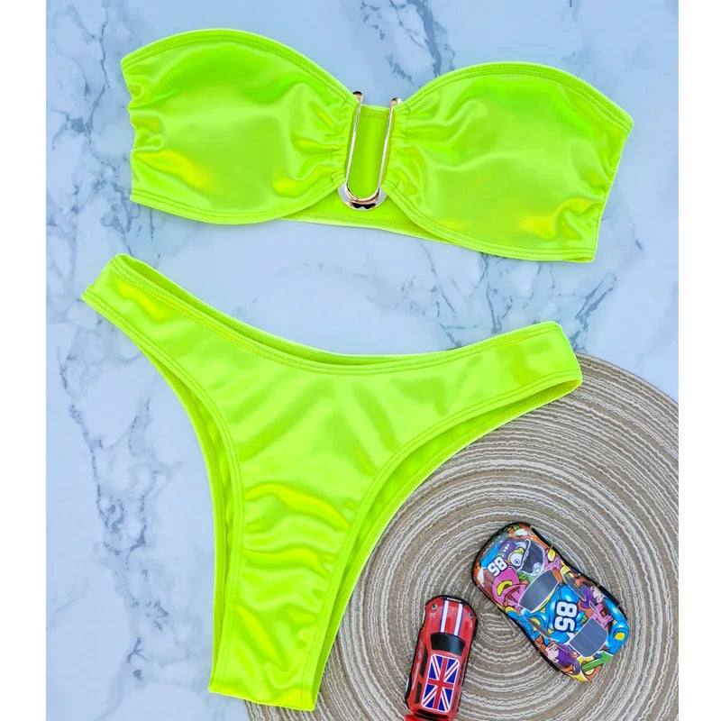 2024 New Bandeau Bikini Set Off Shoulder Two-piece Swimwear Bathing Suit Strapless Women's Swimsuit Biquini