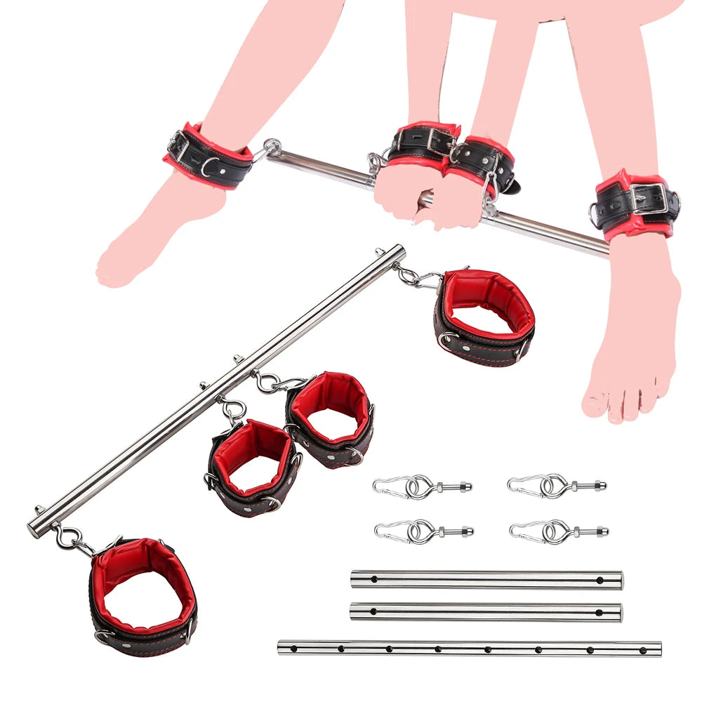 BDSM Bondage Set Stainless Steel Extend Spreader Bar Sex Slave Handcuffs Ankle Cuffs Fetish Restraints Adult Sex Toys for Couple