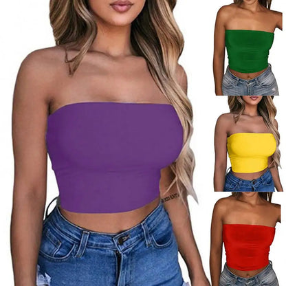 Women's Clothing Strapless Top Sexy Sleeveless Crop Top Elastic Boob Bandeau Tube Tops Shirt Cami Top топ женские топы женские