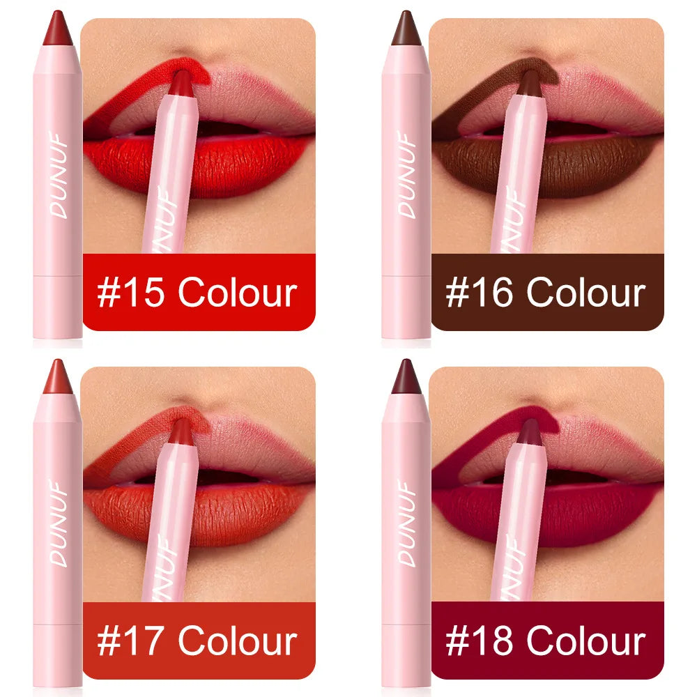 DUNUF Lipstick Pencil Waterproof Sexy Red Nude Purple Matte Tint Lipstick Lasting Lip liner Pen Longlasting Makeup Cosmetic