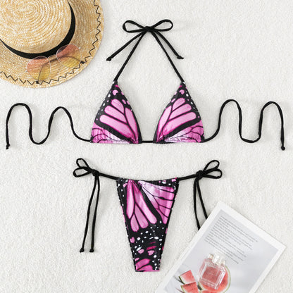 Sexy women butterfly print halter string micro bikini sets two pieces swimsuit Swimwear bathing suit beach outfits biquini