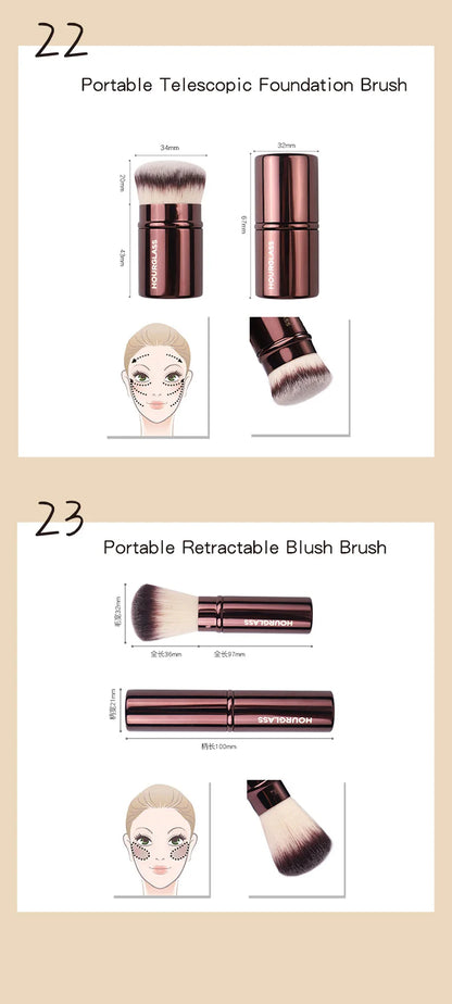 Hourglass Makeup Brush All Kinds Eyeshadow Foundation Concealer Powder Bronzer Blusher Eyeliner Retractable Professional Brushes