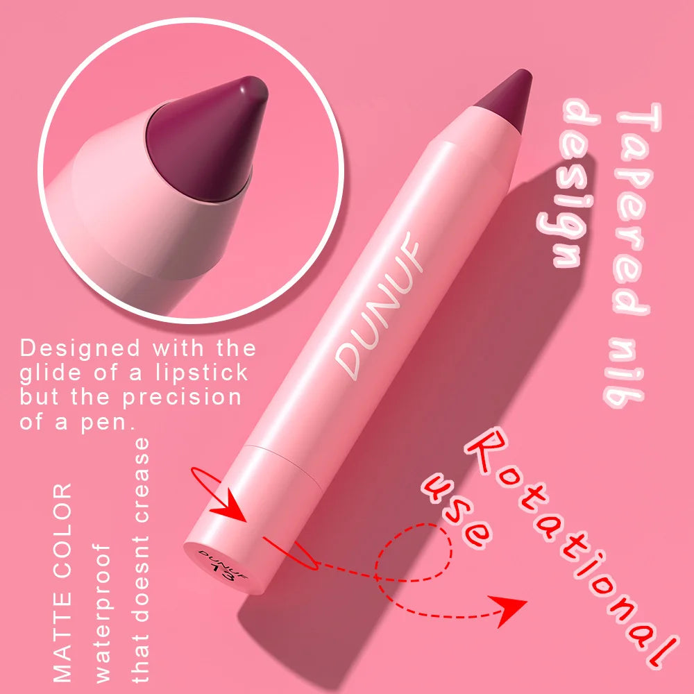 DUNUF Lipstick Pencil Waterproof Sexy Red Nude Purple Matte Tint Lipstick Lasting Lip liner Pen Longlasting Makeup Cosmetic