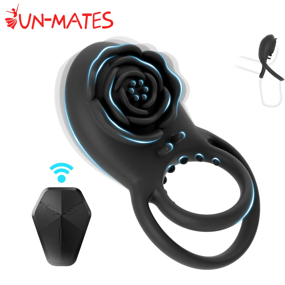 Cock Ring Vibrator for Men Wireless Remote Dual Penis Rings Harder Enhancer Clitoris G Spot Stimulator Rose Sex Toys for Couples