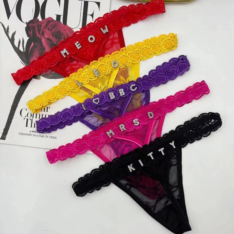 Custom Name Thongs Letters Name Sexy Lace Bikini Panties Personalized G-Strings Lingerie Underwear Valentine's Day Women Gifts