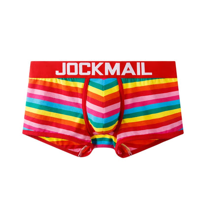 Jockmail Fashion Brand Sexy Underwear Men Boxer Rainbow Stripe Boxershorts Men Low-Rise Breathable Pouch Gay Calzoncillos Hombre