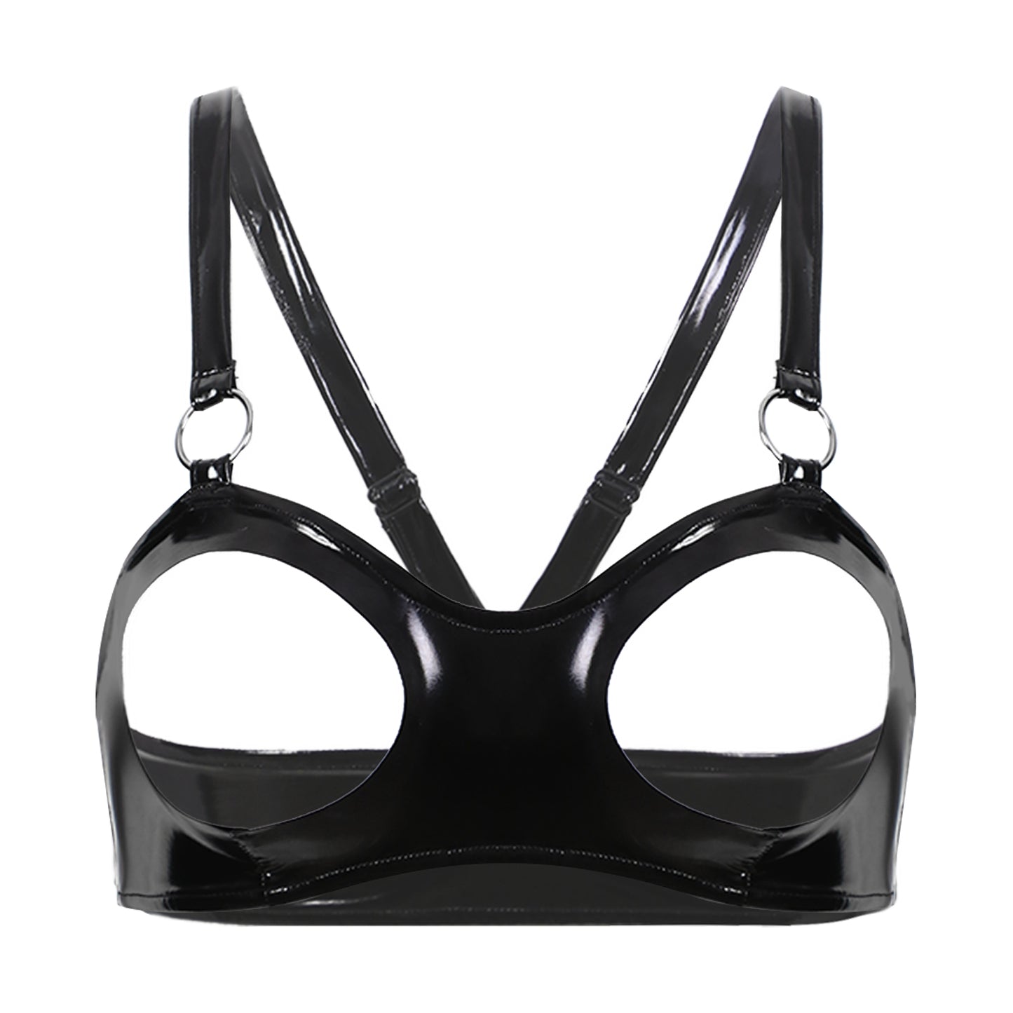 Sexy Open Cup Bra Tops Womens Wet Look Patent Leather Cupless Exposed Breasts Bra Lingerie Exotic Halterneck Latex Clubwear