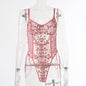 Sensual Lace Mesh See-through Embroidery Strappy Bodysuit